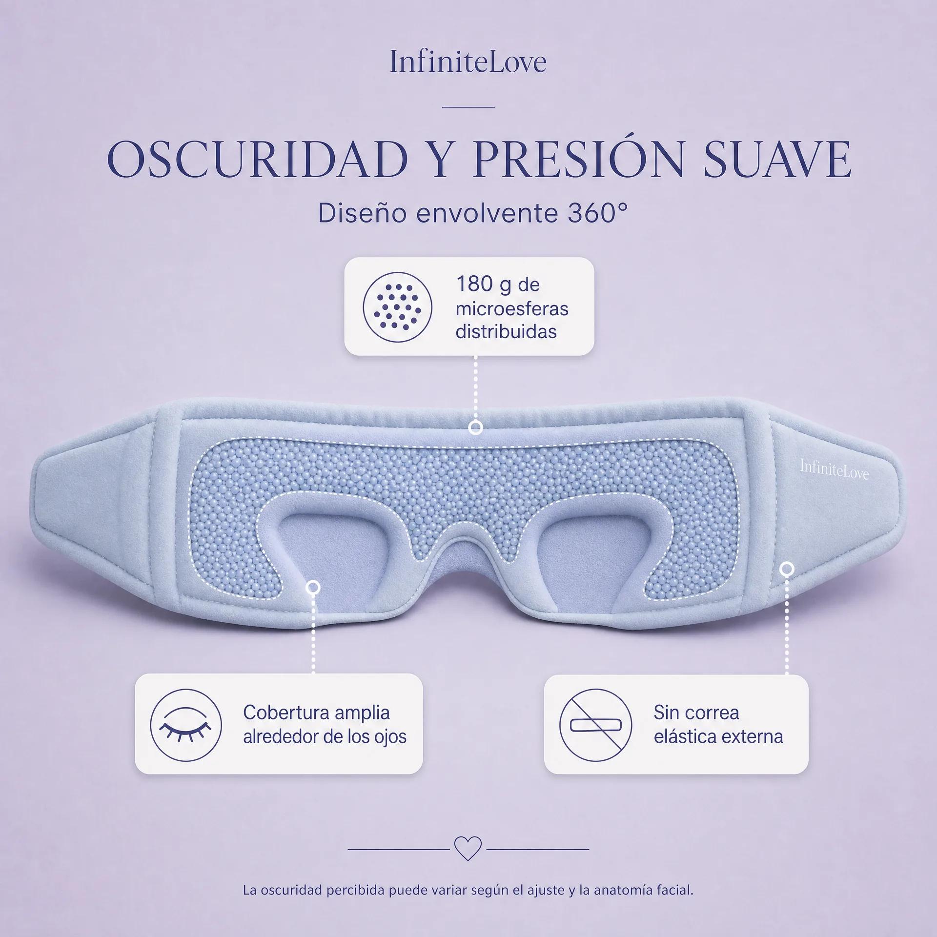 Sistema lastrado de InfiniteLove Nube Nocturna con 180 gramos de microesferas y diseño envolvente 360 grados