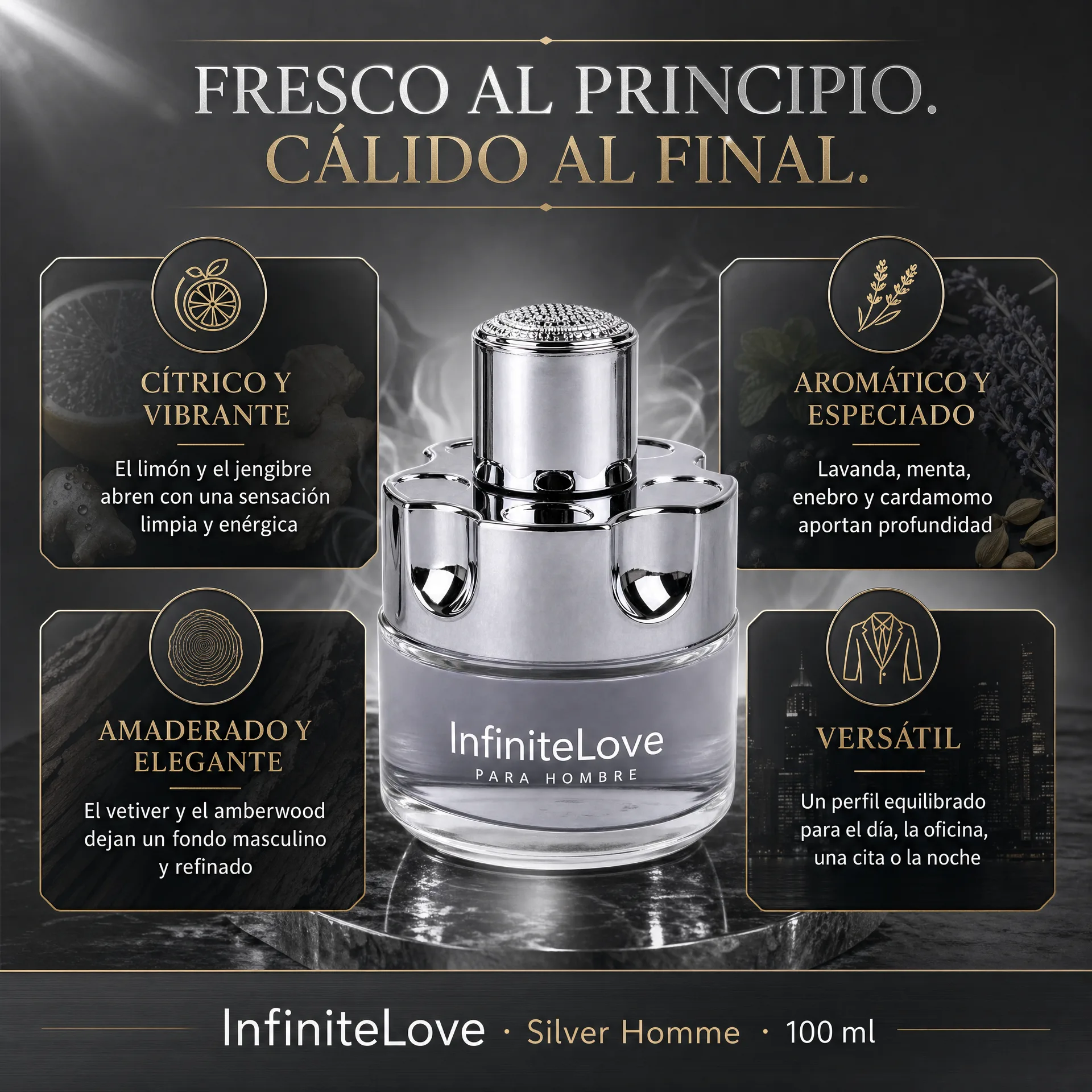 Perfil y beneficios aromáticos de InfiniteLove Silver Homme