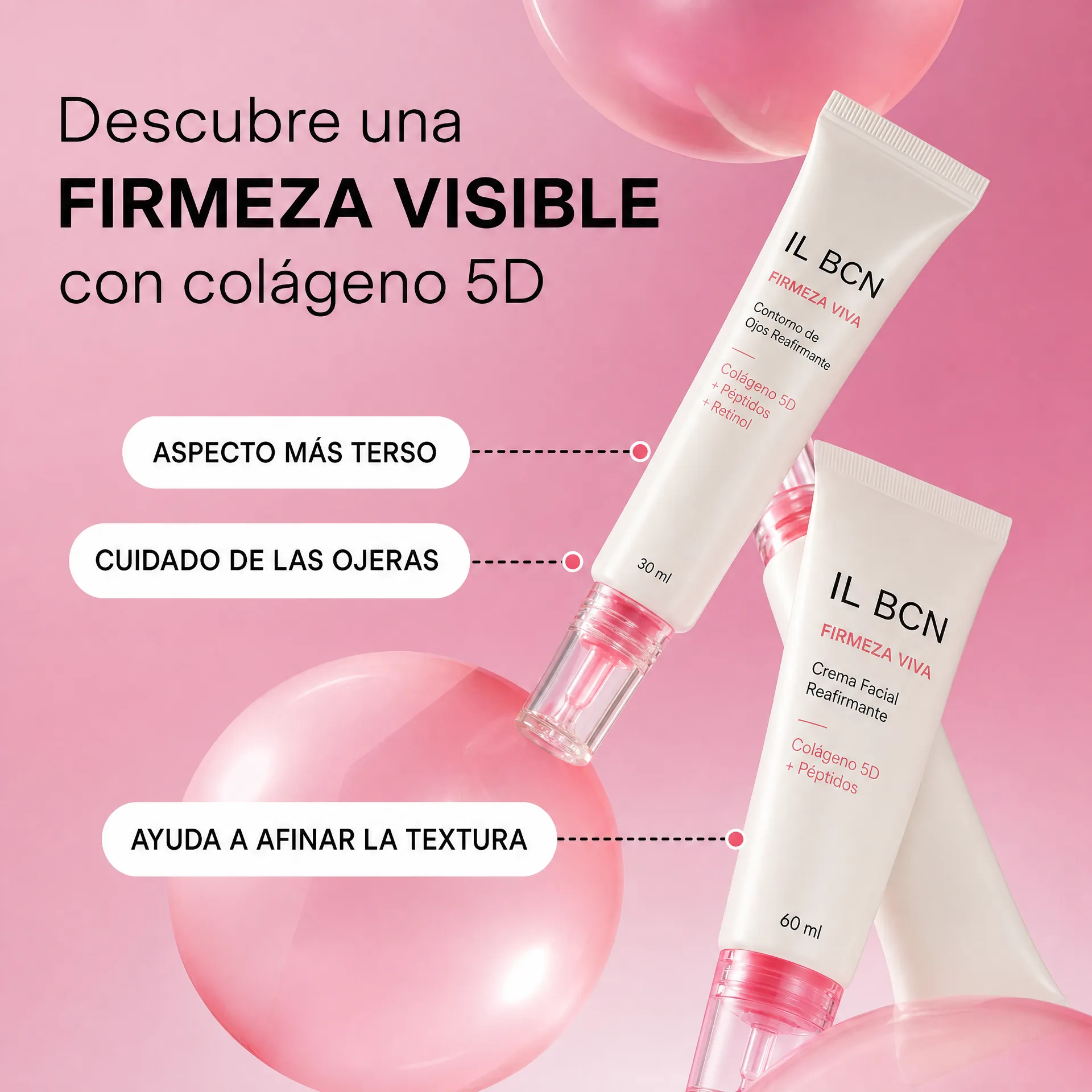 Beneficios del dúo Firmeza Viva para textura, ojeras y aspecto terso