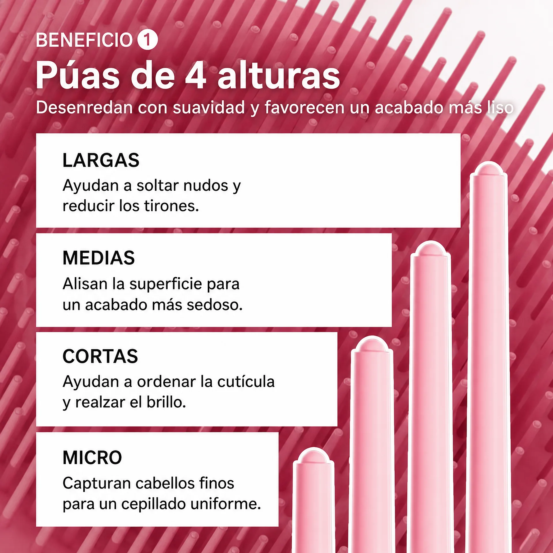 Mecanismo 4 Alturas Seda explicado en las púas del cepillo
