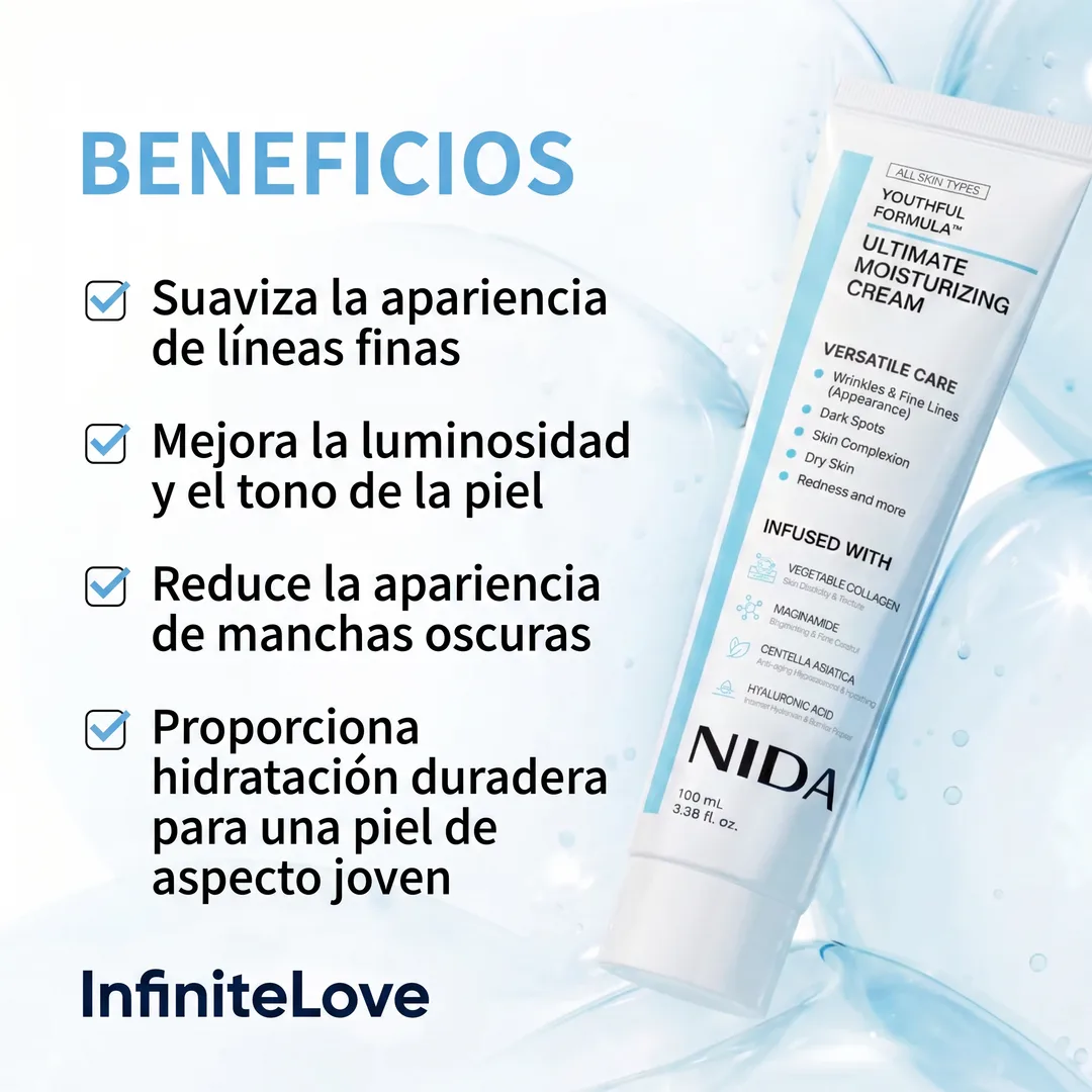 Beneficios cosméticos de InfiniteLove Fórmula Hidratante para líneas, luminosidad, manchas e hidratación