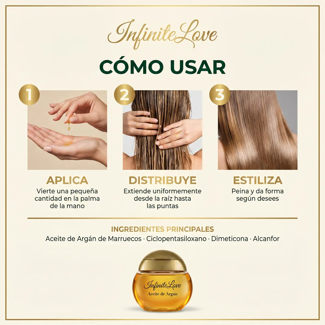 Aceite de Argán Reparador – Brillo, Suavidad y Cabello Sin Frizz