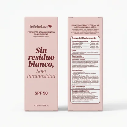Protector Solar Glow con Colágeno SPF50 – Hidratación y Brillo Natural sin Residuo Blanco