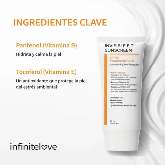 Protector Solar Coreano Facial SPF 50 'Invisible Fit' de Textura Ligera para Piel Sensible (Sin Rastro Blanco)