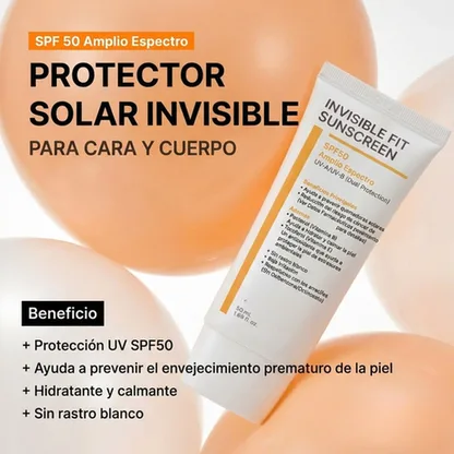Protector Solar Coreano Facial SPF 50 'Invisible Fit' de Textura Ligera para Piel Sensible (Sin Rastro Blanco)