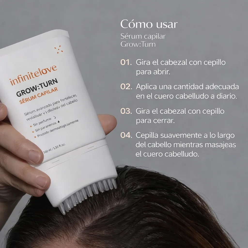 Suero Estimulador de Crecimiento Capilar con Cepillo Masajeador Integrado para Frenar la Caída y Engrosar el Cabello