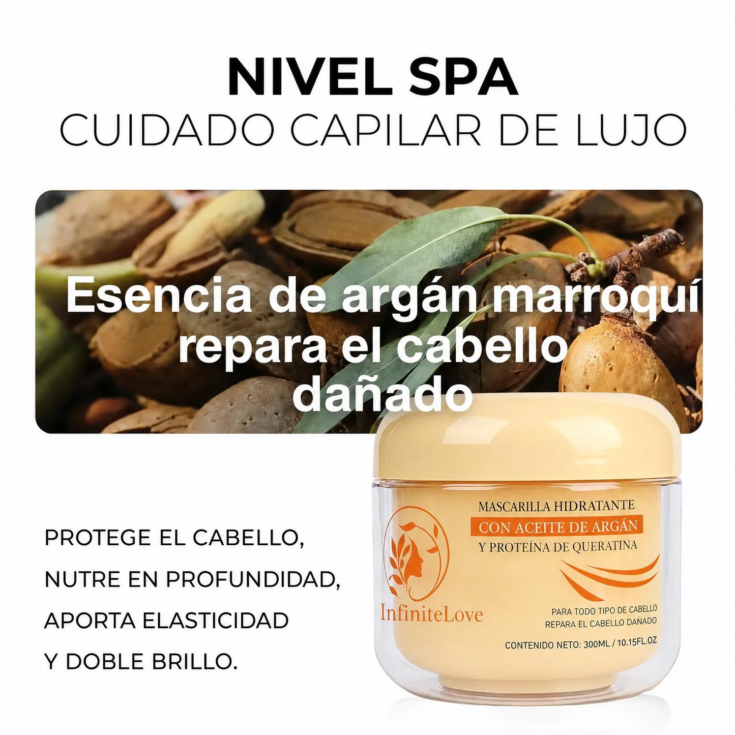 InfiniteLove Rescate Dorado — Mascarilla Capilar con Queratina y Argán 300 ml