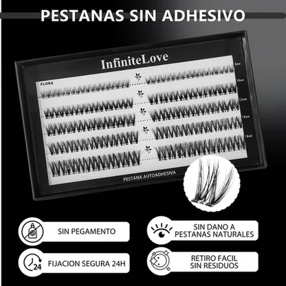 Kit de Pestanas en Racimo Autoadhesivas DIY - 80 Piezas 8-16mm con Pinzas de Precision