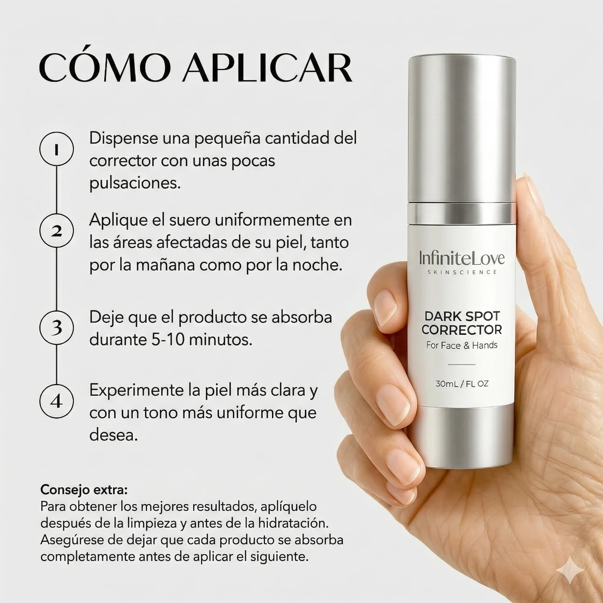 Suero Corrector de Manchas Oscuras con Vitamina C para Hiperpigmentación, Melasma y Marcas de Acné en Rostro y Manos