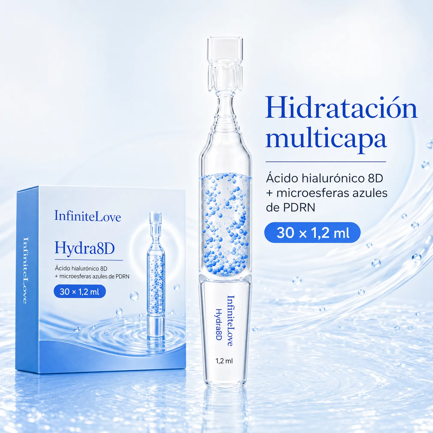 Hydra8D — Sérum Hidratante con Ácido Hialurónico 8D + PDRN, 30 Ampollas