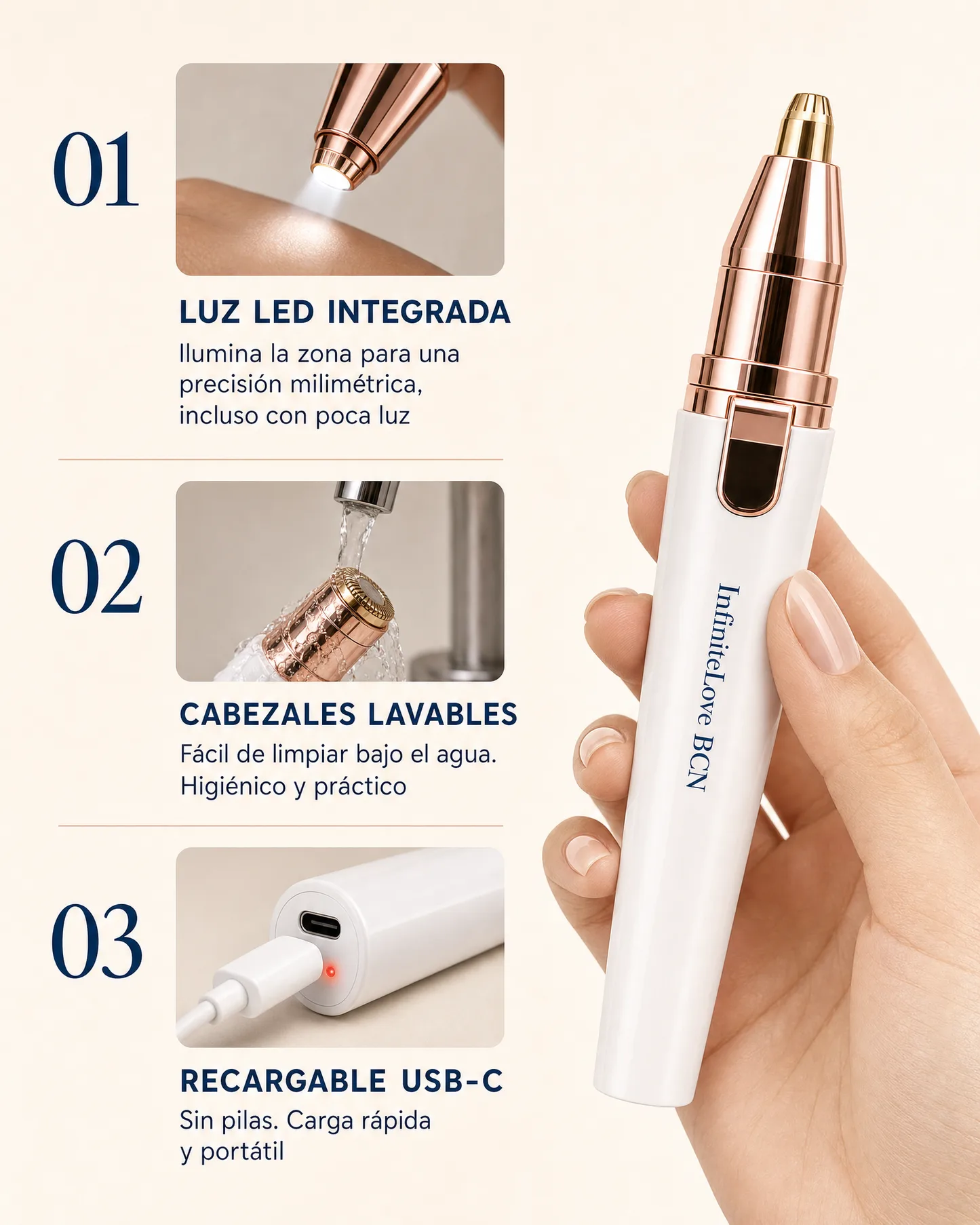Depiladora Facial y de Cejas 2 en 1