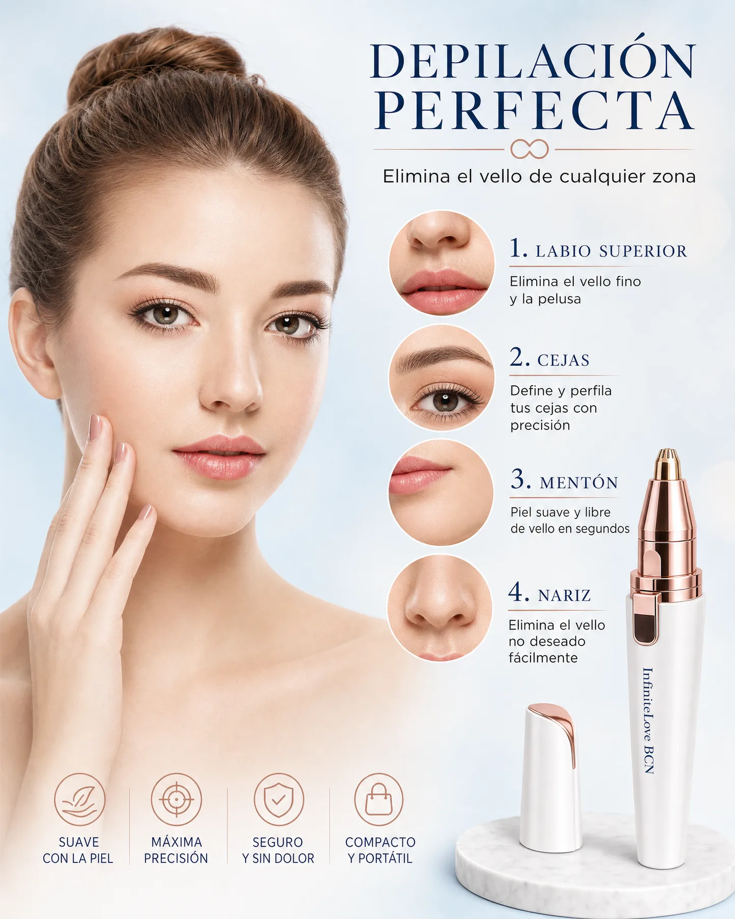 Depiladora Facial y de Cejas 2 en 1
