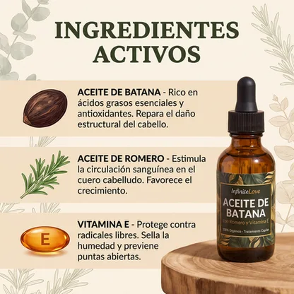 Aceite de Batana Orgánico con Romero y Vitamina E - Tratamiento Capilar 60ml
