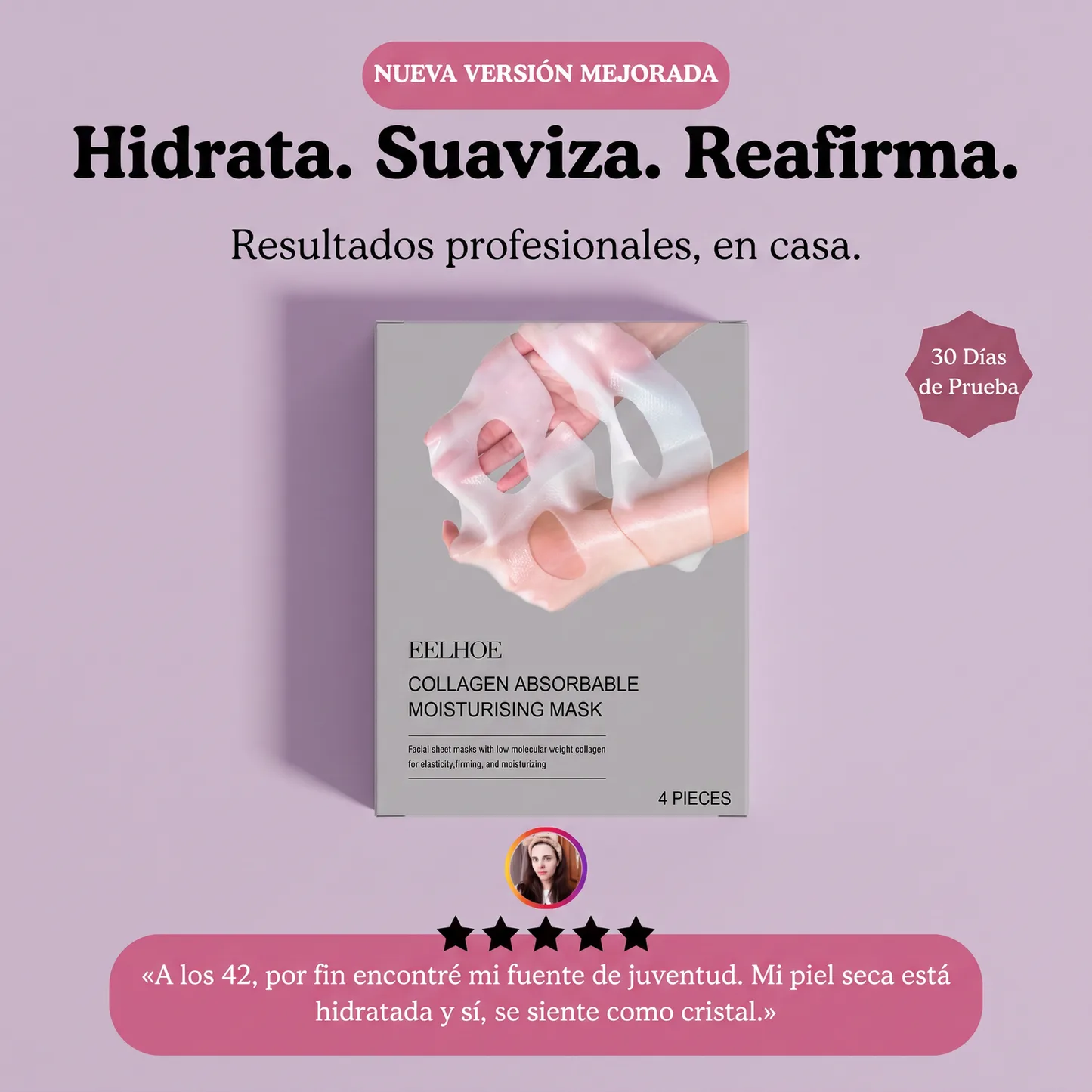 InfiniteGlow, caja con cuatro mascarillas faciales de hidrogel