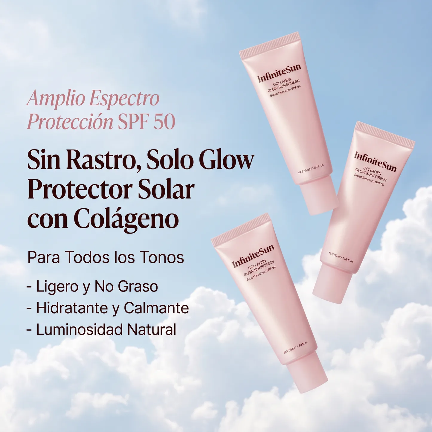 InfiniteSun - Protector Solar Facial Colágeno y Glow SPF 50