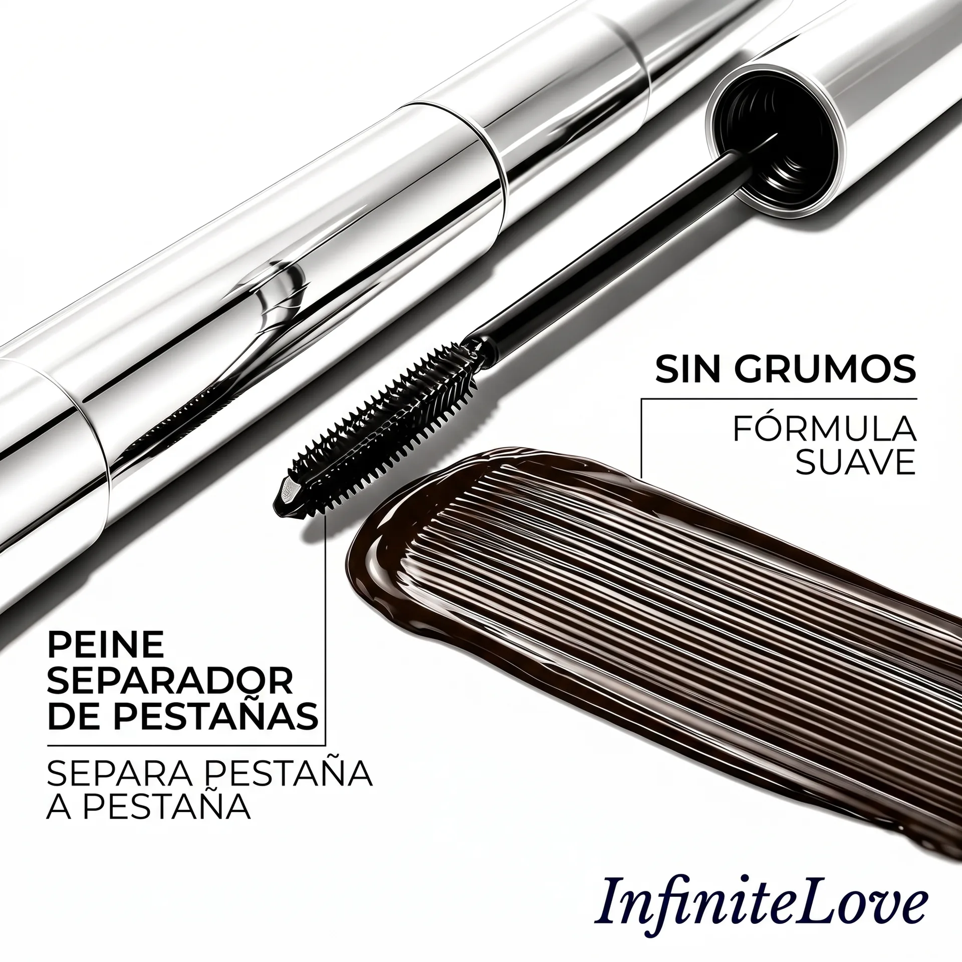 InfiniteLash con cepillo de perfil oliva para peinar y definir las pestañas