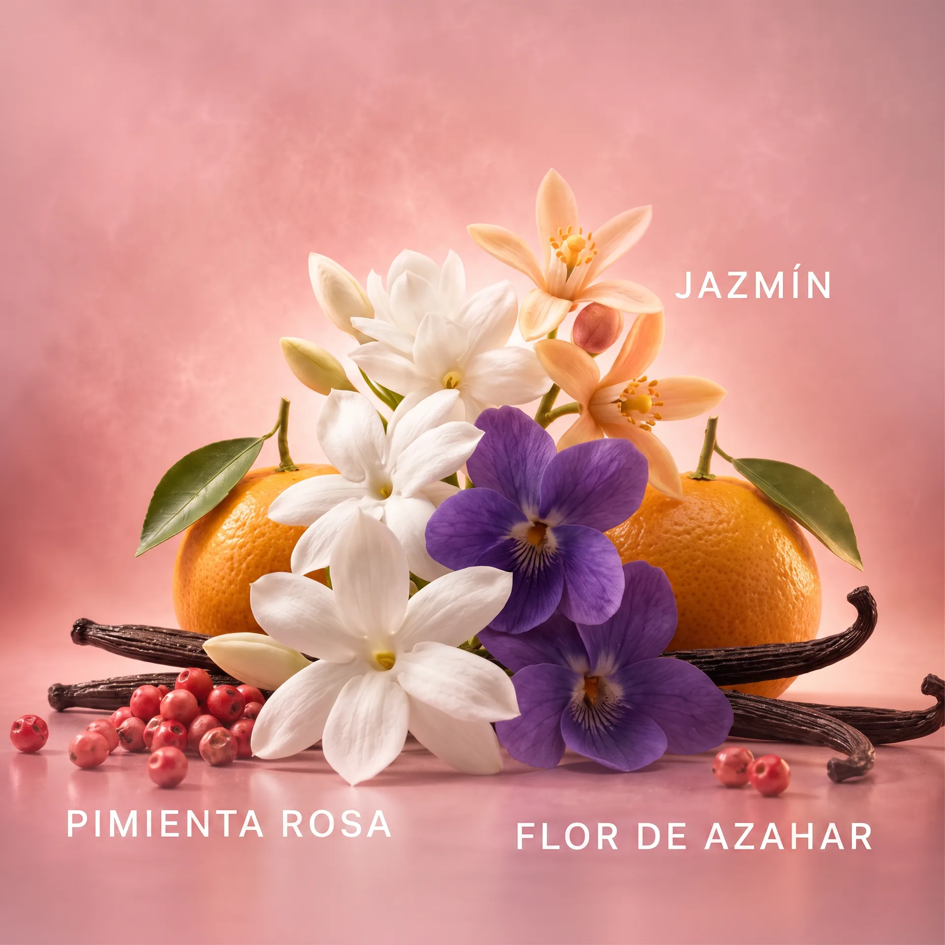 Jazmín, pimienta rosa y flor de azahar