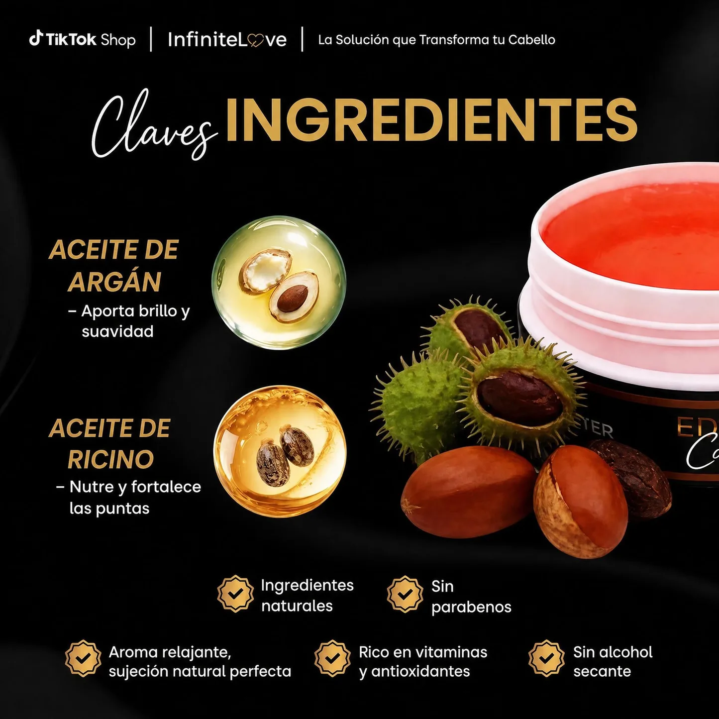 Edge Control Fijacion Fuerte Bordes Definidos Aceite Argan Ricino Sin Parabenos Cabello Natural 150ml