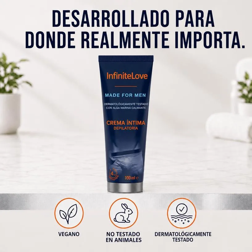 Crema Depilatoria Íntima Hombre Acción Rápida 4 Min Alga Marina Dermatológica 100ml