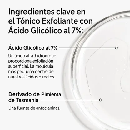 Tónico Exfoliante Ácido Glicólico 7% AHA Luminosidad Textura Vegano 240ml