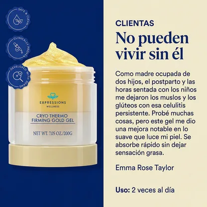 Gel Anticelulítico y Reafirmante 'Cryo Thermo Gold' con Efecto Frío-Calor para Abdomen, Muslos y Glúteos (Resultados en 15 Días)
