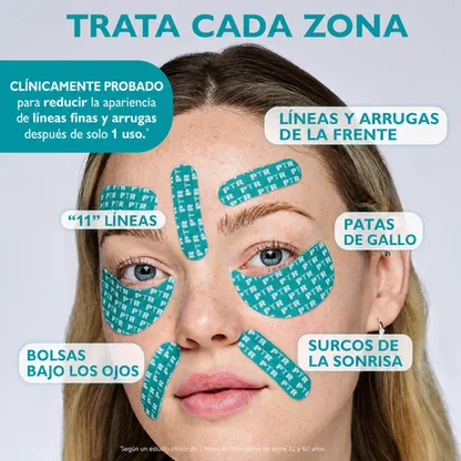 Zonas orientativas de aplicación de las cintas faciales y de ojos
