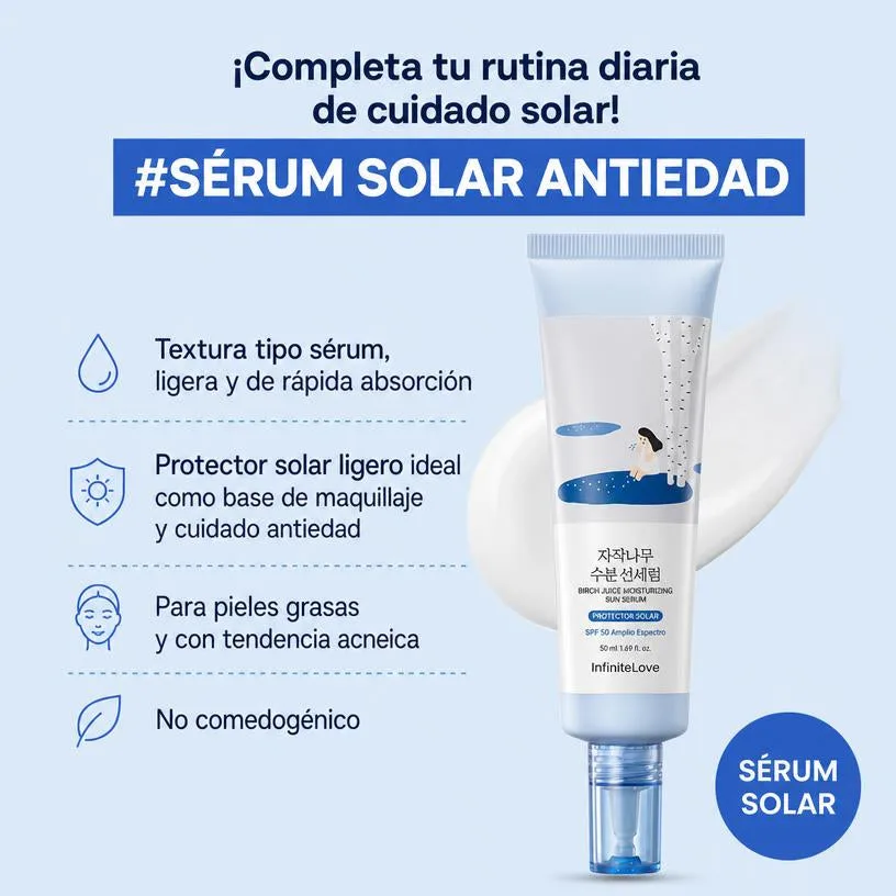 Sérum Solar Hidratante Savia de Abedul SPF50+ PA++++ Sin Residuo Blanco K-Beauty 50ml