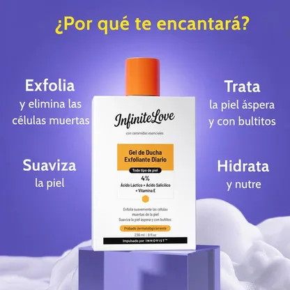 Gel de Ducha Exfoliante Ácido Láctico 4% + Salicílico Ceramidas Piel Suave 473ml