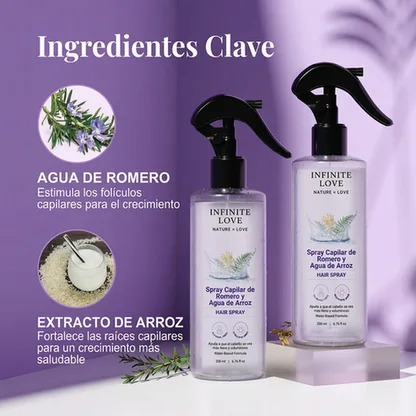 Spray Capilar Estimulador de Crecimiento con Romero y Agua de Arroz (100% Natural) para Frenar la Caída