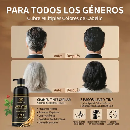 Champú Tinte 3 en 1 'AKOIIN' con Extractos Botánicos para Cubrir 100% las Canas