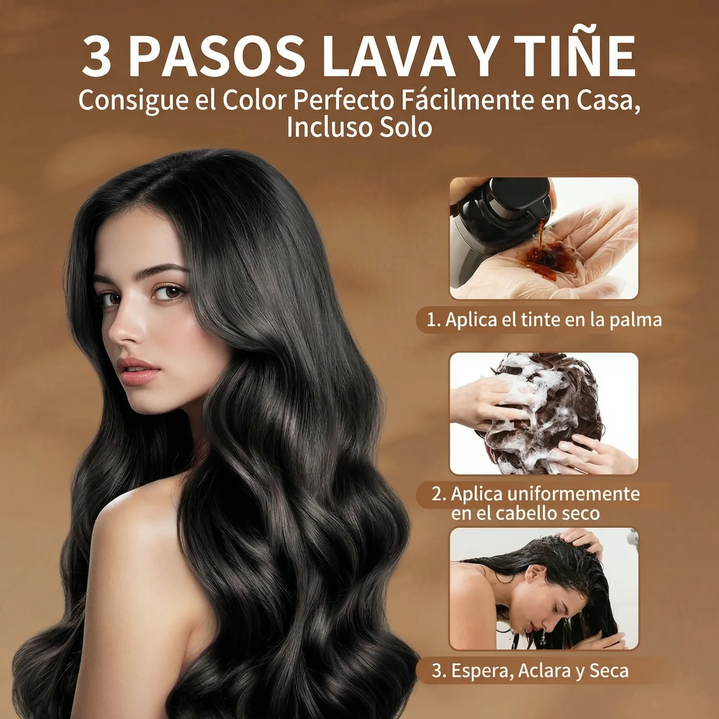 Champú Tinte 3 en 1 'AKOIIN' con Extractos Botánicos para Cubrir 100% las Canas