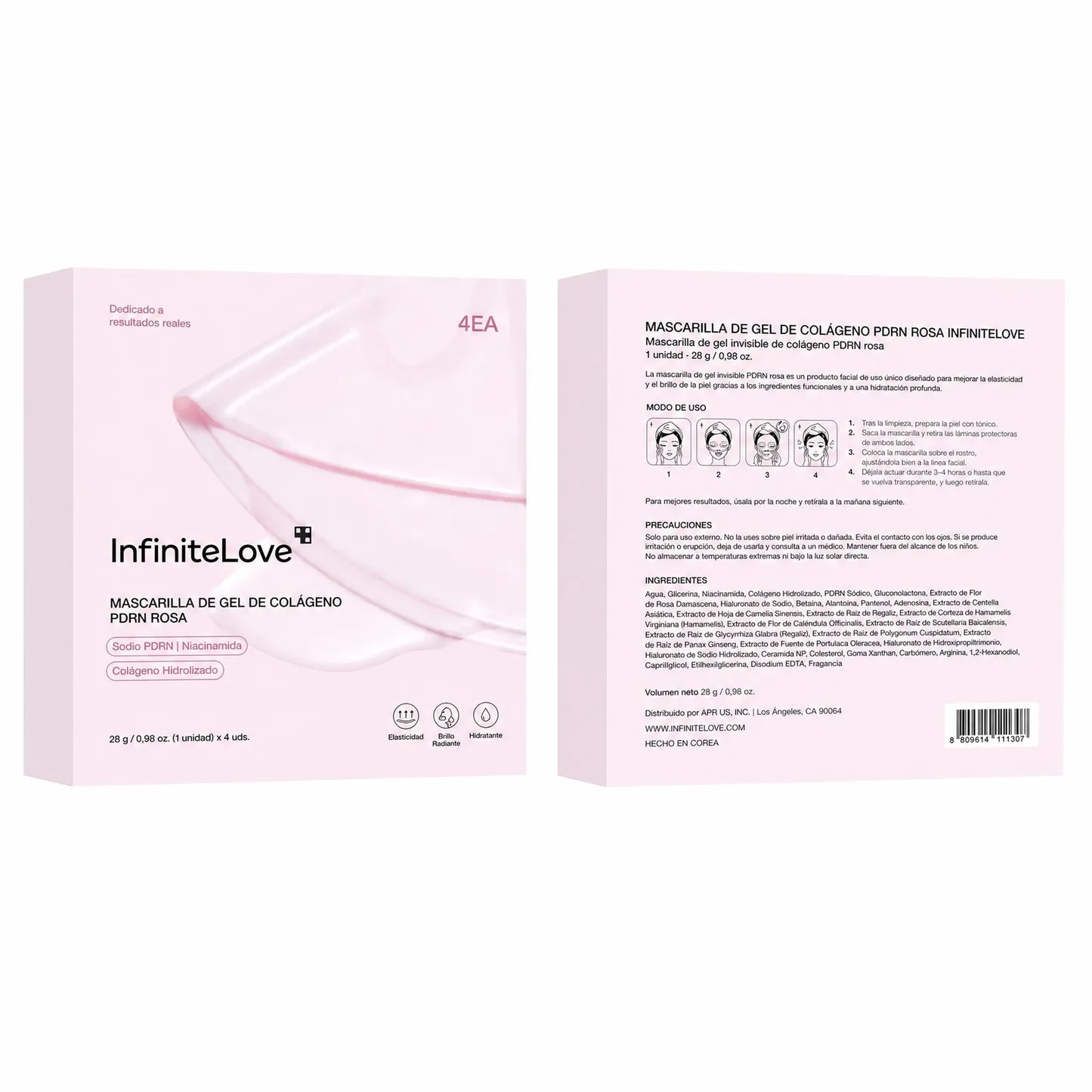 Mascarilla Gel Colageno Rosa PDRN Salmon Hidrogel Cambia de Color Efecto Glass Skin K-Beauty 4 Uds