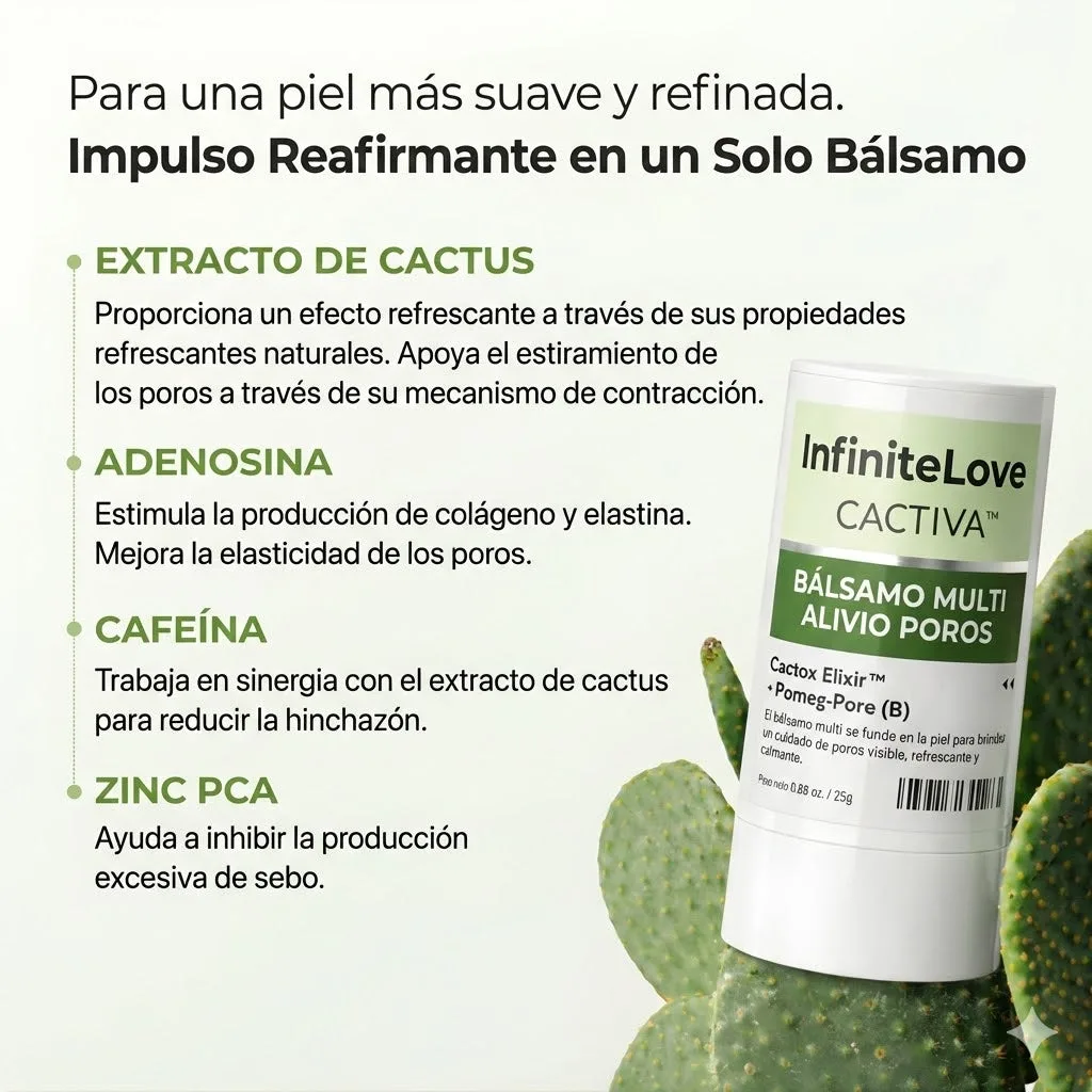 Multi-Bálsamo Coreano en Stick con Efecto Frío (Cactus Cooling) para Minimizar Poros, Desinflamar el Rostro y Reparar la Piel
