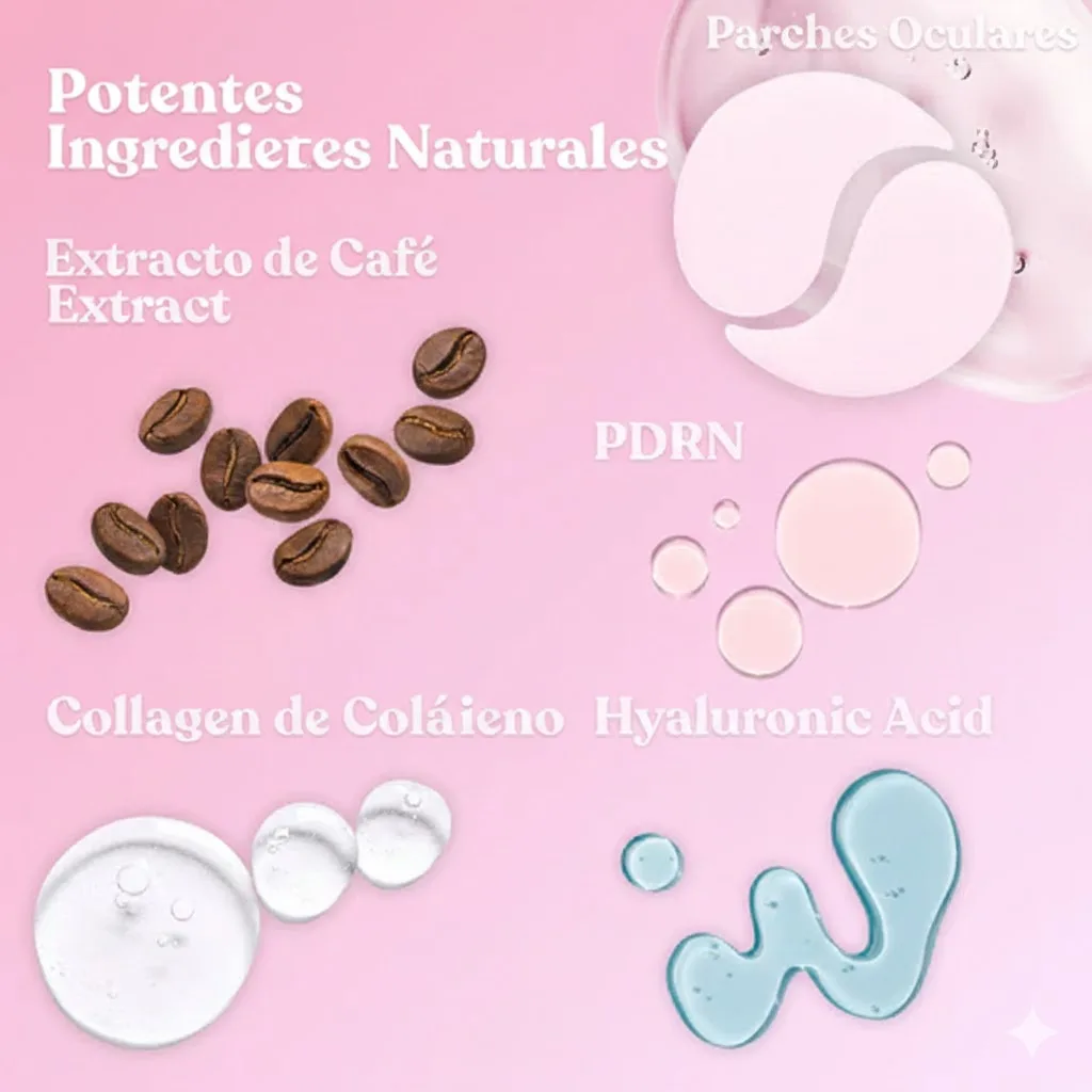 Parches de Ojos Coreanos Instantáneos con ADN Regenerativo y Colágeno para Bolsas, Ojeras y Patas de Gallo en 10 Minutos