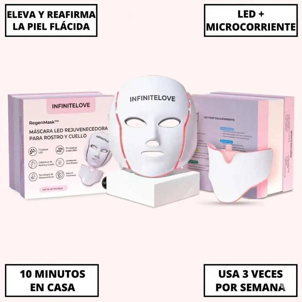 Máscara Facial Anti-Edad de 7 Colores LED y Microcorriente (EMS) para Lifting de Papada y Reafirmar Mejillas