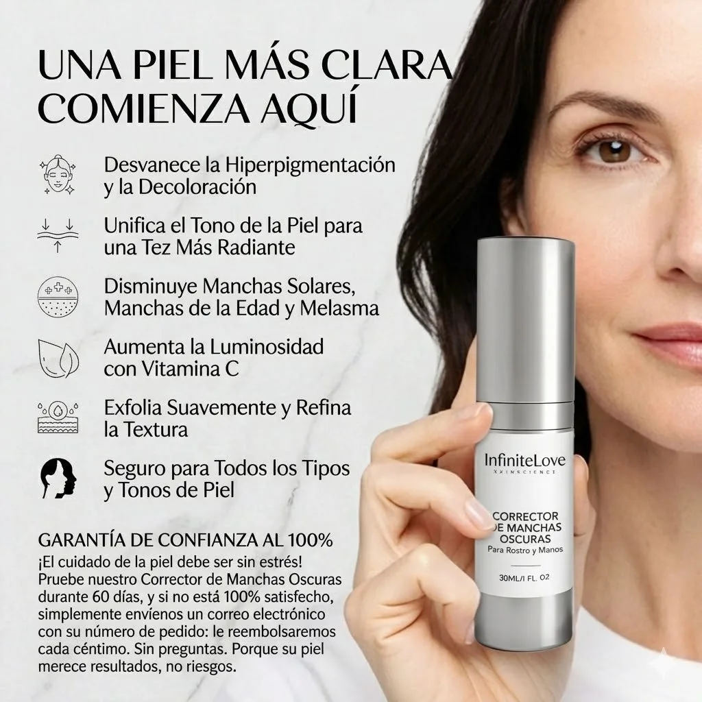 Suero Corrector de Manchas Oscuras con Vitamina C para Hiperpigmentación, Melasma y Marcas de Acné en Rostro y Manos