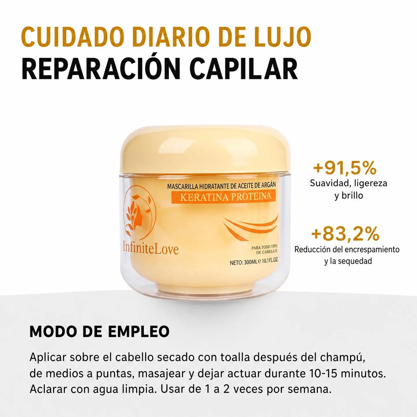 InfiniteLove Rescate Dorado — Mascarilla Capilar con Queratina y Argán 300 ml